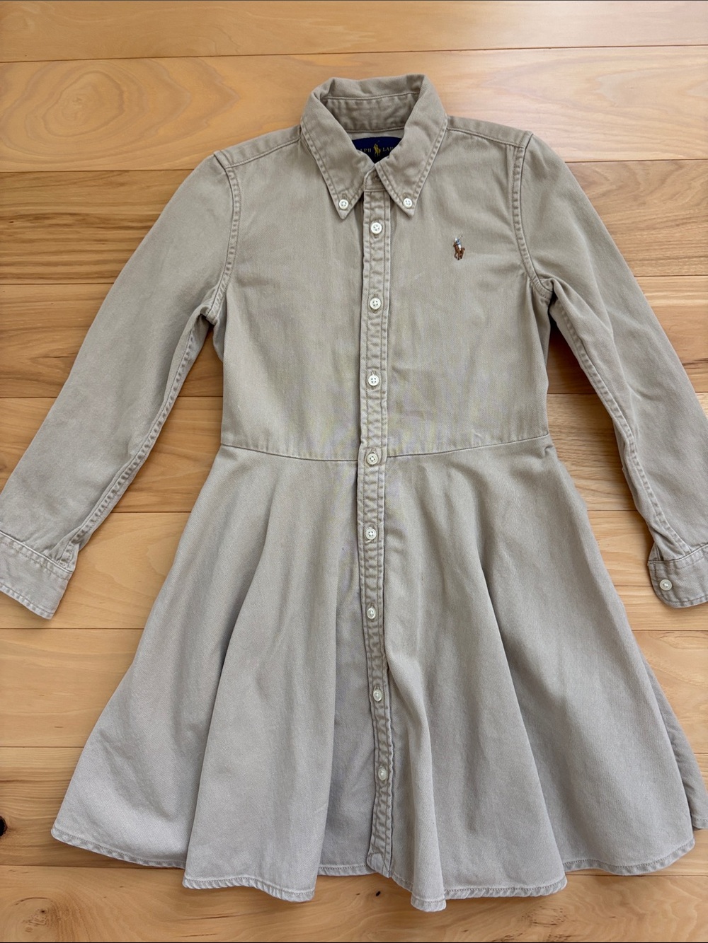 Girls Ralph Lauren Beige/Tan Long-Sleeve Button-Front Shirtdress Sz 6 Classic